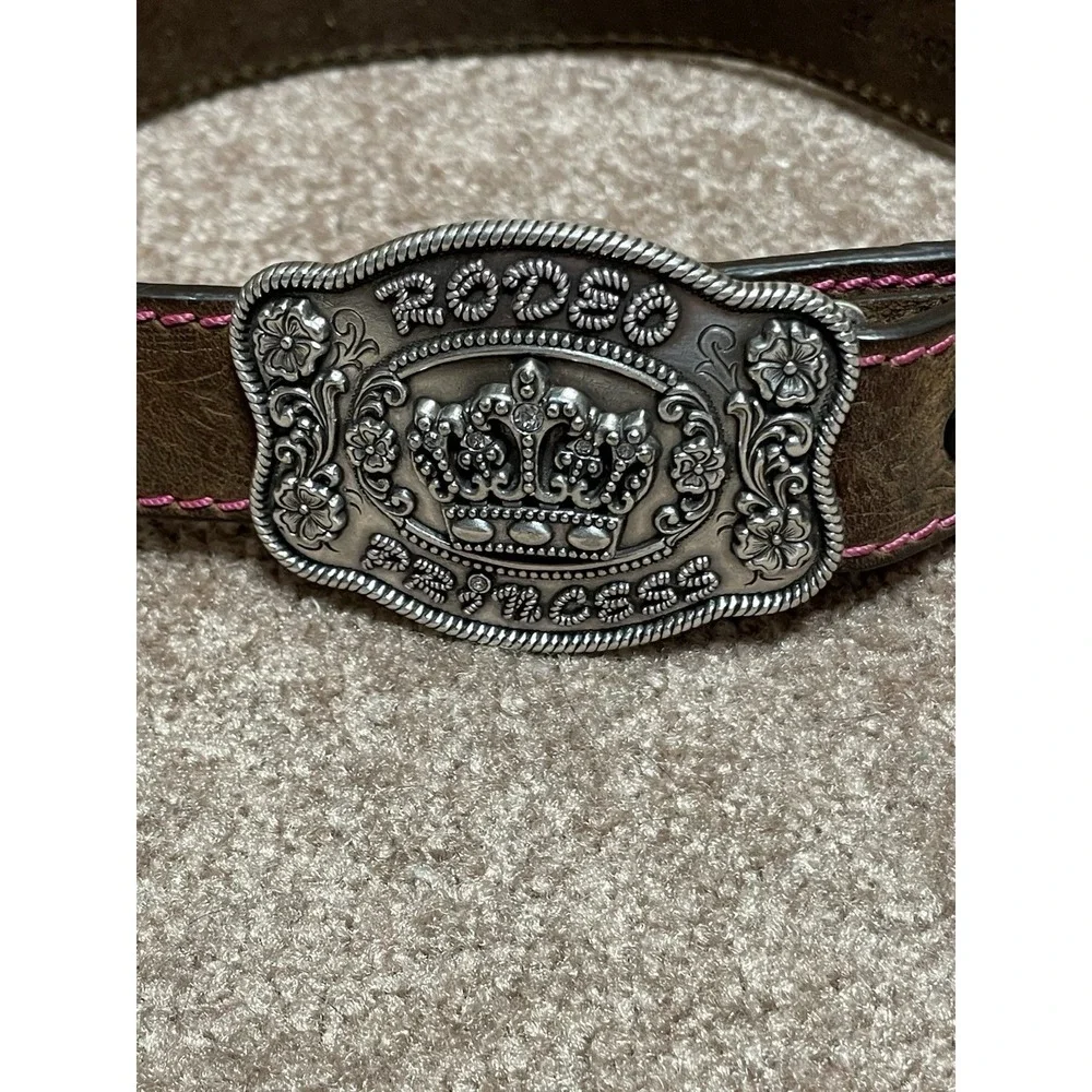 Angel Ranch Youth Girl's‎ Rodeo Princess Brown Leather Pink Trim Belt D130002034